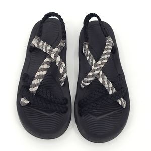 Wild Vibe 8 black gray braided strap slip on sandals  cute cozy summer vacation